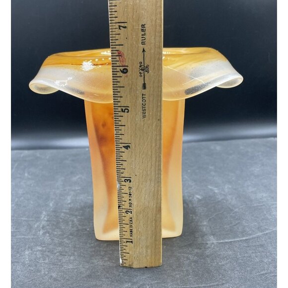 VTG Brown Swirl Frosted Glass Handkerchief Top Vase Glass Art Made In Poland - Picture 7 of 8